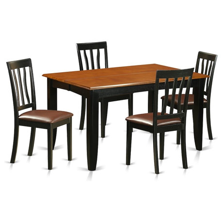 5-Piece Kitchen Table Set, Table and 4 Wooden Dining Chairs, Black and Cherry