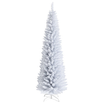 Costway 7ft Unlit Artificial Slim Christmas Pencil Tree w/ Metal Stand White