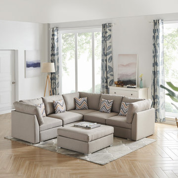 Amira 95.3" Fabric Reversible Sectional Sofa with Ottoman and Pillows