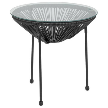 Flash Furniture Valencia Glass Top Patio End Table in Black