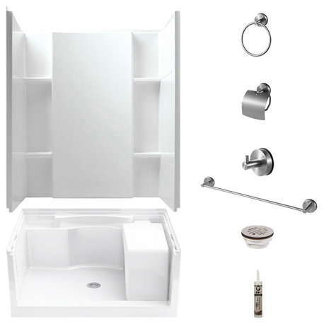 Sterling Seated Shower Kit with Accessory Kit, White/Nickel