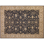 Bareens Designer Rugs - Classic Ziegler Cassidy Gray Ivory Hand-Knotted Wool Rug - 9'9'' x 13'11'' - Enhance the ambiance of your home with this magnificent Persian-influenced Turkish hand-knotted rug made by skilled artisans capable of creating the most exceptional vegetable dyes and hand-spun wool. This exquisite handmade rug is a one-of-a-kind Peshawar Kafkaz, otherwise identified as Chobi, Chobi Peshawar, Oushak, or Ziegler rug. These handmade rugs are crafted in Pakistan utilizing superior-quality wool imported from Australia, New Zealand, and Korea in two types of weaves: the Persian weave and the Mori weave. This rug is meticulously crafted by hand using the finest natural vegetable dyes extracted from local plants. The artisans use a blend of hand-spun local and fine merino wool, resulting in a rug with a compelling texture, higher lanolin content, and longer staple. The artisans occasionally incorporate natural or artificial silk into the pile to enhance specific motifs. The finished product is an awe-inspiring execution of flawless design and an understated palette that exudes elegance.