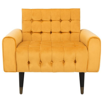 Meris Tufted Arm Chair Marigold/ Black/ Brass