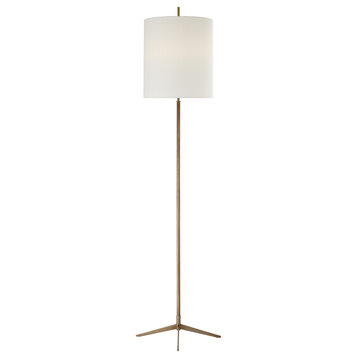 Caron Floor Lamp in Hand-Rubbed Antique Brass with Linen Shade