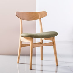 Astrid Solid Oak Dining Chair - Sage Green Fabric Seat - Dining Chairs