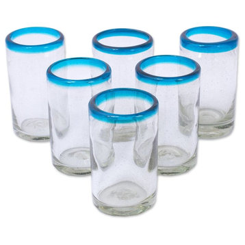 Sky Blue HalosHand- Blown Recycled Glass Tumblers, Set of 6