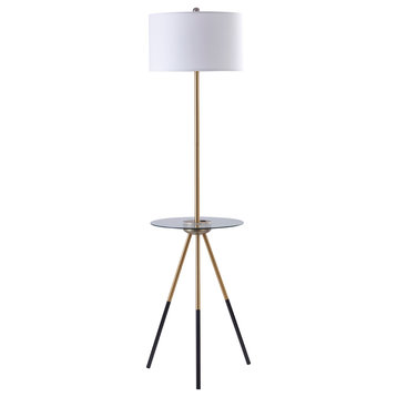 Floor Lamp with Glass Table and Built-In USB