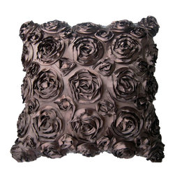 KH Window Fashions, Inc. - Textured Rose Pillow, Chocolate, 18"x18", Without Insert - Decorative Pillows