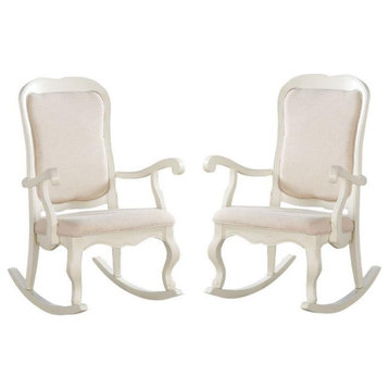 Home Square 2 Piece Upholstered Fabric Rocking Chair Set in Antique white
