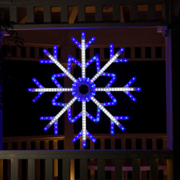 Large Snowflake Hanging Décor Over 3 Feet Wide with Blue and White LED Lights
