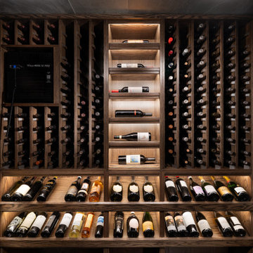 Custom Temperature-Controlled Wine Cellar with Dark Oak Racking | Chicago