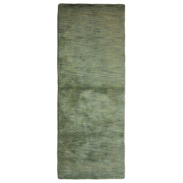 Hand Knotted Loom Wool Area Rug Contemporary Green, [Runner] 2'6''x10'