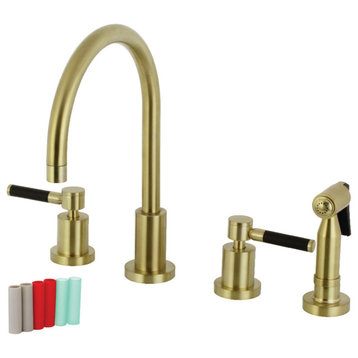 KS8727DKLBS 8" Widespread Kitchen Faucet With Brass Sprayer, Brushed Brass