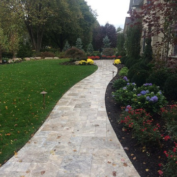 Installation of Travertine Walkway and Landscape Installation