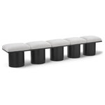 Meridian Furniture - Pavilion Black Boucle Fabric Bench, Cream, Black Finish, 90" W X 15.5" D X 17.5" H - Bring valuable seating and remarkable style to your space with this cream Pavilion Boucle Fabric Bench, an exquisite balance of style and usability for the entryway, bedroom, and beyond. Crafted from oak veneer with a black finish, this bench has a 4-inch-thick seat cushion that's channel-tufted for a touch of luxury. The bench's columnar bases add a dash of Art Deco design, making it a captivating focal point in any room.
