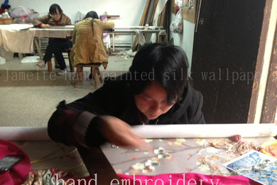 Hand-painted silk wallpaper production process