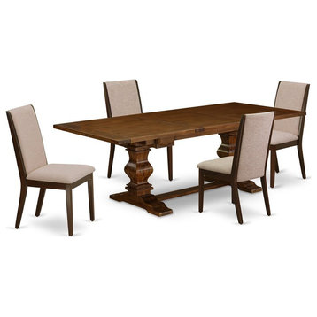East West Furniture Lassale 5-piece Wood Dining Set in Walnut/Light Tan