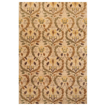 5'11''x8'10'' Hand Knotted New Zealand Wool Botanical Area Rug Tan, Brown