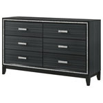 ACME Furniture - ACME Haiden 6 Drawers Wooden Dresser with Silver Accent Trim in Weathered Black - Classic design with touches of modern aspects makes this Haiden Dresser ideal for any bedroom. The piece offers a rectangular tabletop and six storage drawers for displaying or organizing. It also features a glamorous shimmering silver accent trim that adds richness to design. The drawer handles with the same shimmering silver tie them all together to create a cohesive look. The black finish makes it easy to fit into already existing decor.