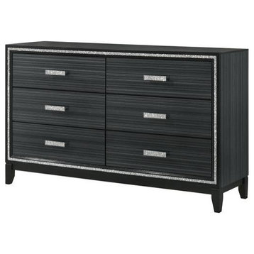 ACME Haiden 6 Drawers Wooden Dresser with Silver Accent Trim in Weathered Black