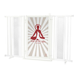 Fusion Gates - Fusion Gate with Dog Is My Zen Design, White Pearl, 60"-65" - Dog Gates