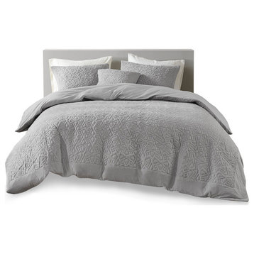 N Natori Origami 3-Piece Knit Quilted Top Comforter/Duvet Cover Set, Gray