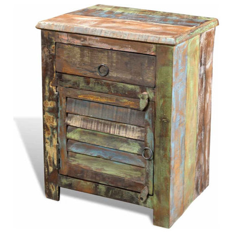 vidaXL End Table Antique-Style Cabinet, 17.7x13x21.7 Inches Solid Reclaimed Wood