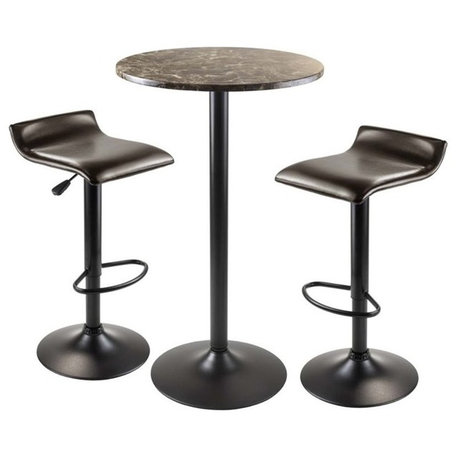 Pemberly Row 3-Piece Round Top Transitional Metal Pub Set in Black/Espresso