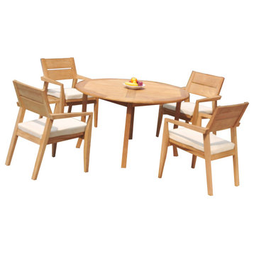 5-Piece Outdoor Teak Dining Set: 52" Round Table, 4 Cellore Stacking Arm Chairs