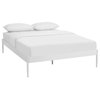 Modern Contemporary Urban Queen Size Platform Bed Frame, White, Metal Steel