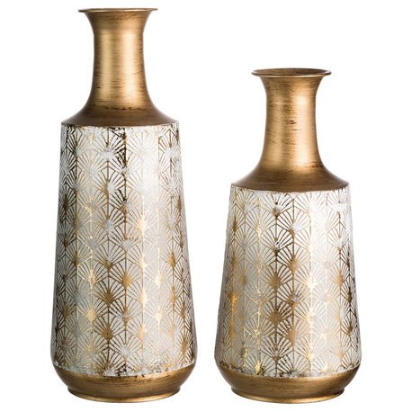 Vintage Gold/White Metal Vase, Set of 2