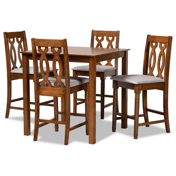 Darcie Modern Grey Upholstered and Brown Finished Wood 5-Piece Pub Set