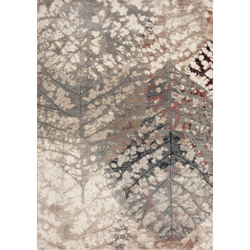Annie Collection Cream Taupe Leaf Rug, 5'1"x7'7"