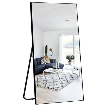 Freestanding/Wall Mount Mirror, Aluminum Frame & Shatterproof Membrane, Black