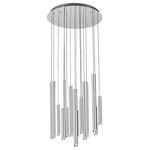 Artcraft Lighting - Galiano AC7086SA Chandelier - The Galiano collection 15 light chandelier has metal tubular rods with lenses at the bottom to allow the LED light to shine through. Chrome reflective canopy. Height adjustable black wire.
