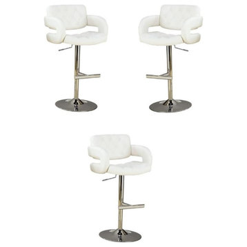 Home Square Faux Leather Bar Stool in White and Chrome - Set of 3