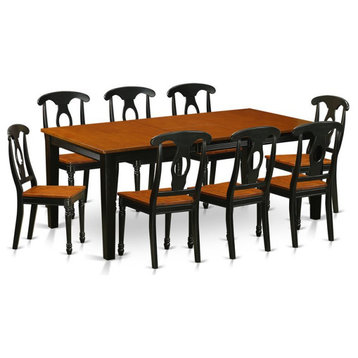 East West Furniture Quincy 9-piece Wood Dining Table and Chairs in Black/Cherry