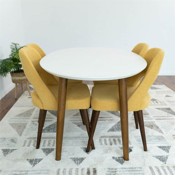 Kennedy 5-Piece Mid-Century Oval Dining Set w/ 4 Fabric Dining Chairs in Yellow