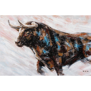 "Charging Bull Hand Painted Oil" Canvas Artwork, 48"x36"