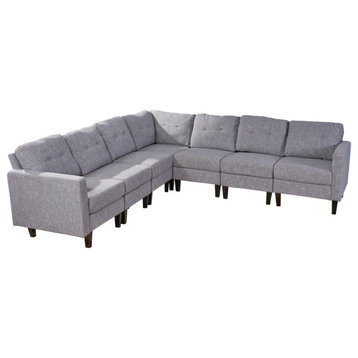 GDF Studio Marsh Mid Century Modern Extended Sectional Sofa Set, Gray Tweed, Gra