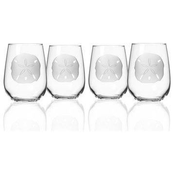 Sand Dollar Stemless Wine Glass 17 Oz., Set of 4 Wine Glasses