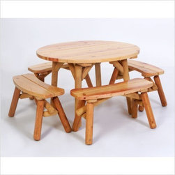 Moon Valley Round Table Set (w/ 4 Benches) - Outdoor Dining Sets