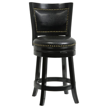 Nailhead Trim Round Leatherette Counter Stool With Flared Legs, Black