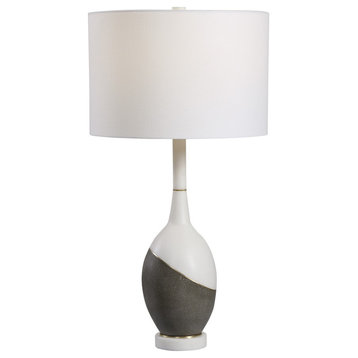 Uttermost Tanali Modern Table Lamp, White Marble/Charcoal, Gold Plated, 28465