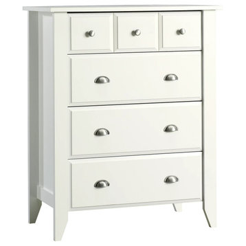 Transitional Dresser, Storage Drawers With Hooded & Round Pull Handles, White