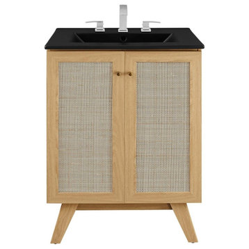 Modway Soma 24" Modern Wood Bathroom Vanity with Adjustable Shelf in Oak/Black