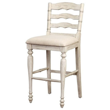 Pemberly Row 30" Retro Wood & Fabric Bar Stool in Antique White