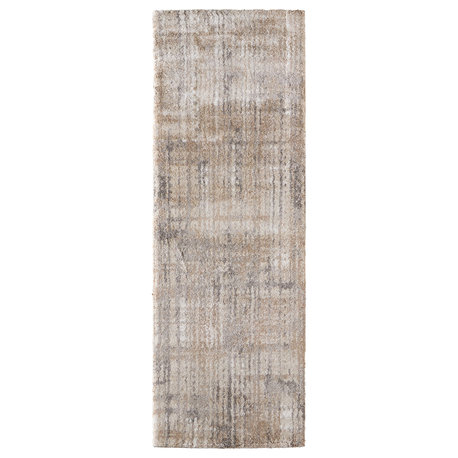 Peavy R39QB Modern/Industrial/Rustic Runner, Ivory/Brown, 2'6"x7'3"