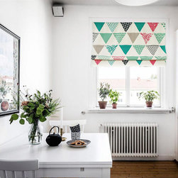 Quick Fix Washable Roman Window Shades Flat Fold , Tribal Aztec Triangle - Roman Shades