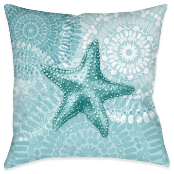 Sea Life Medallion Starfish Outdoor Decorative Pillow, 18"x18"